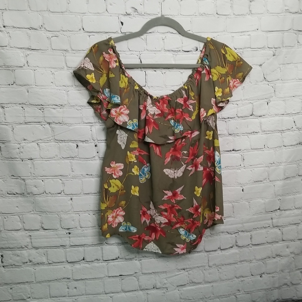 Maeve Anthropologie Floral Off Shoulder Ruffle Blouse Medium